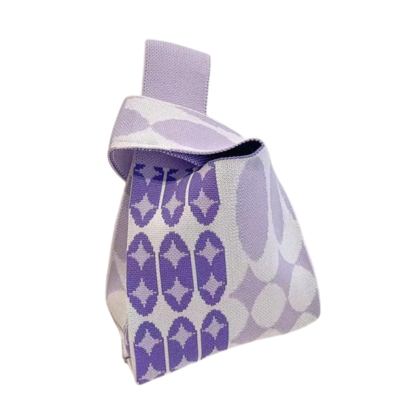 Dame strikket taske med geometrisk mønster 20x35 cm polyester med bomuldsforing taske til daglig brug lilla