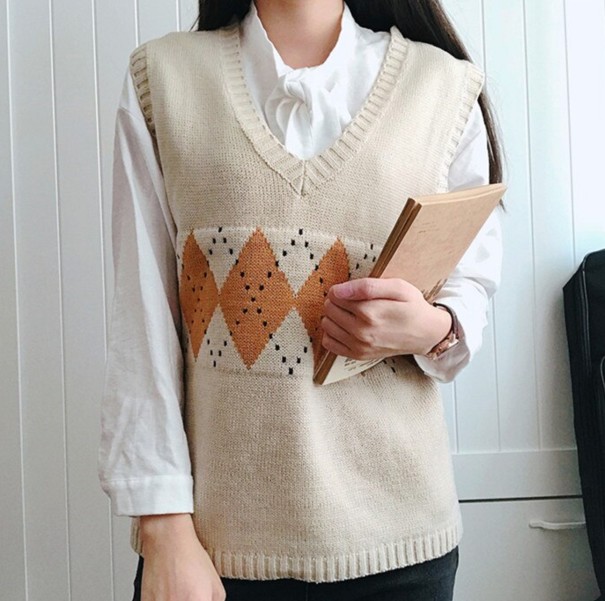 Dame strikket vest beige