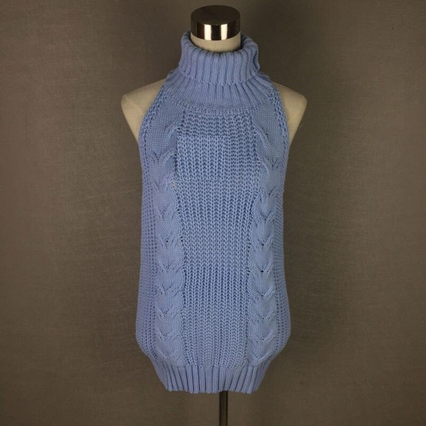 Dame sweater minikjole med åben ryg blå