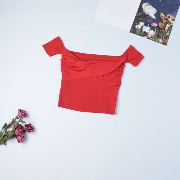 Dame sweater t-shirt med skulderlukning rød