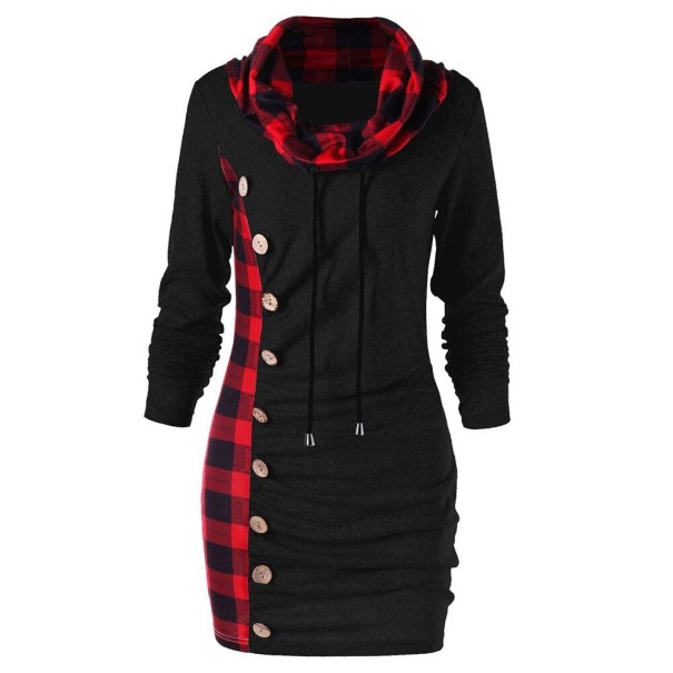 Dame sweatshirtkjole med knapper A1445 sort XL