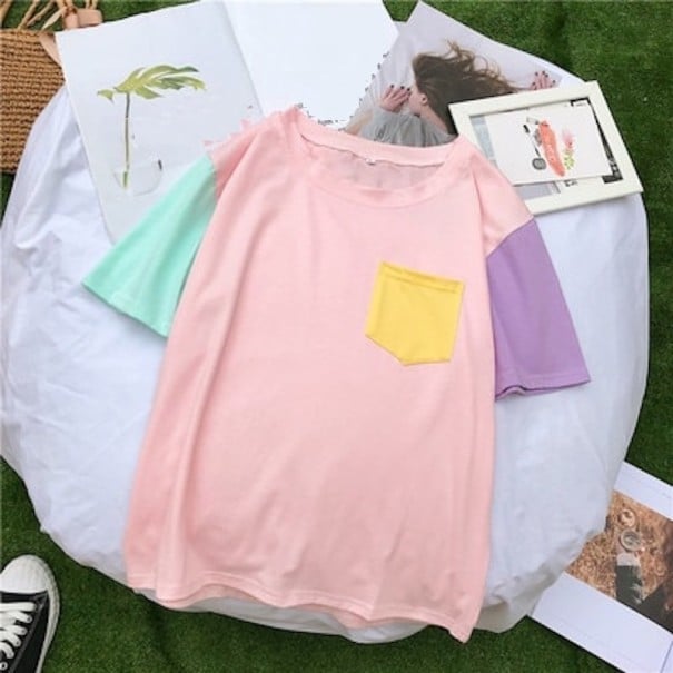 Dame-T-shirt i pastelfarver rosa L