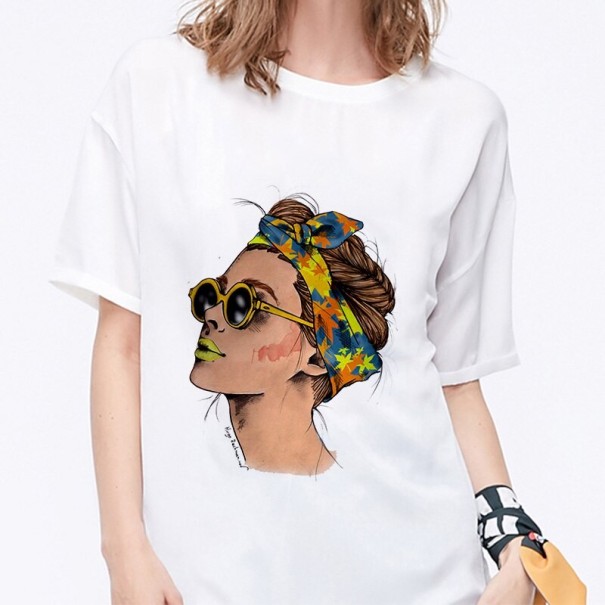 Dame-T-shirt med ansigtsprint L 9