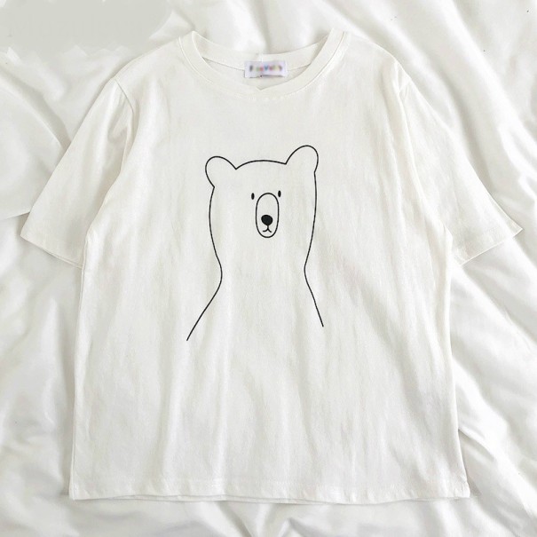 Dame T-shirt med bjørneprint hvid