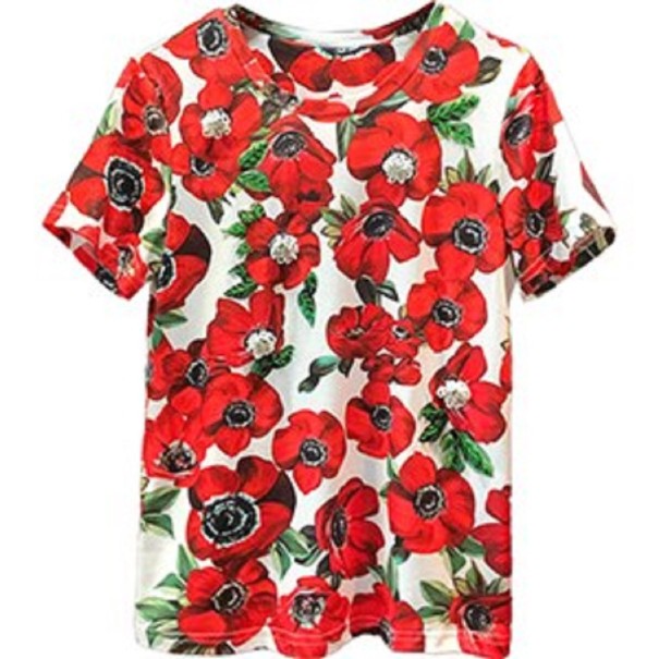 Dame T-shirt med blomster A1083 L