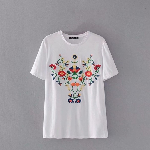 Dame T-shirt med blomster A960 hvid XS