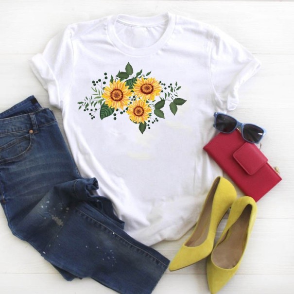 Dame-T-shirt med blomstermotiv S 25