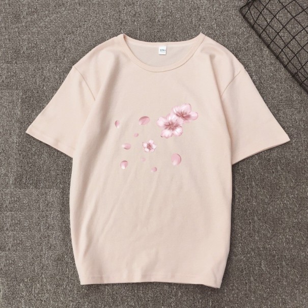 Dame T-shirt med blomsterprint A1303 hudfarvet 3XL
