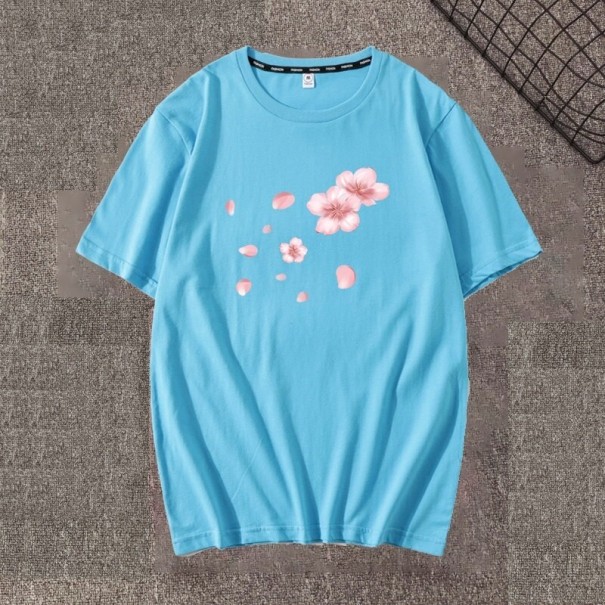 Dame T-shirt med blomsterprint A1303 lyseblå M