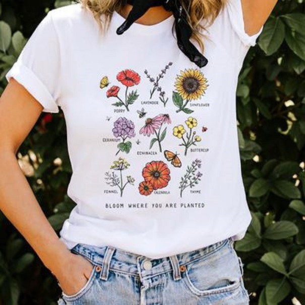 Dame T-shirt med blomsterprint M