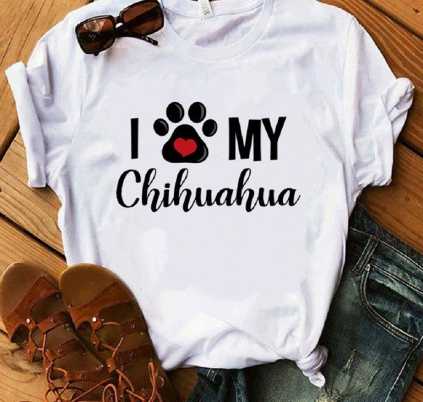 Dame-T-shirt med Chihuahua-print S 20