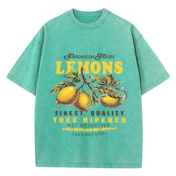 Dame T-shirt med citronprint Oversize model Vintage-skrift Premium Fresh Behagelig pasform Streetwear Kortærmet T-shirt turkis XS