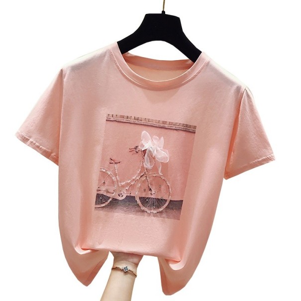 Dame T-shirt med cykelprint B113 rosa S