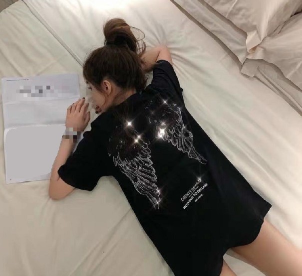 Dame-T-shirt med dekorative vinger sort XL