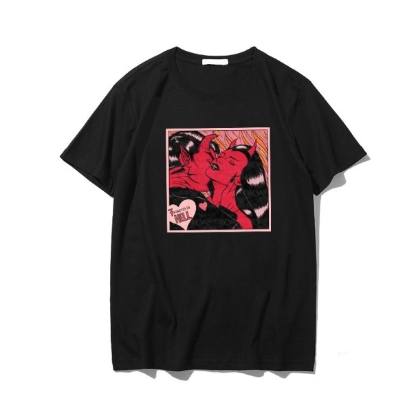 Dame T-shirt med djævleprint sort XS