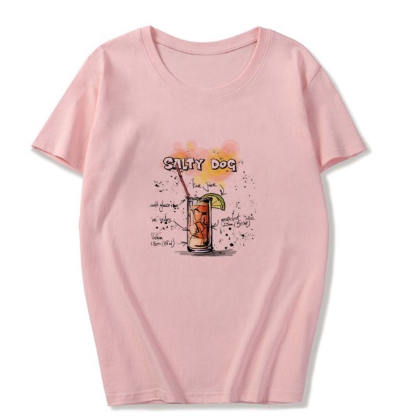 Dame T-shirt med drinkprint XS 14