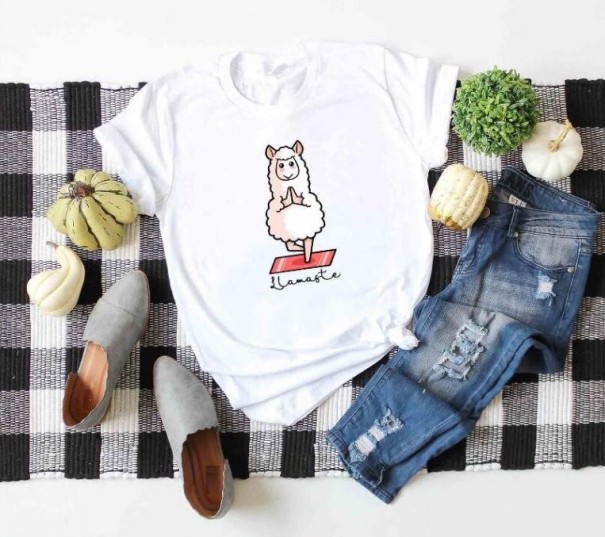 Dame T-shirt med fåreprint B383 hvid M