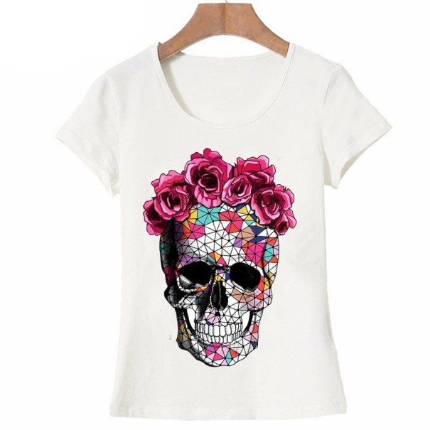 Dame-T-shirt med farverigt kranium XS