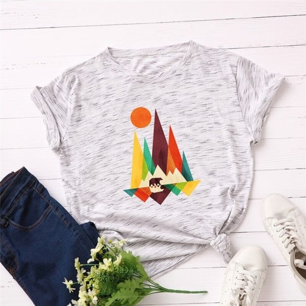 Dame T-shirt med farverigt print B162 XXL 2