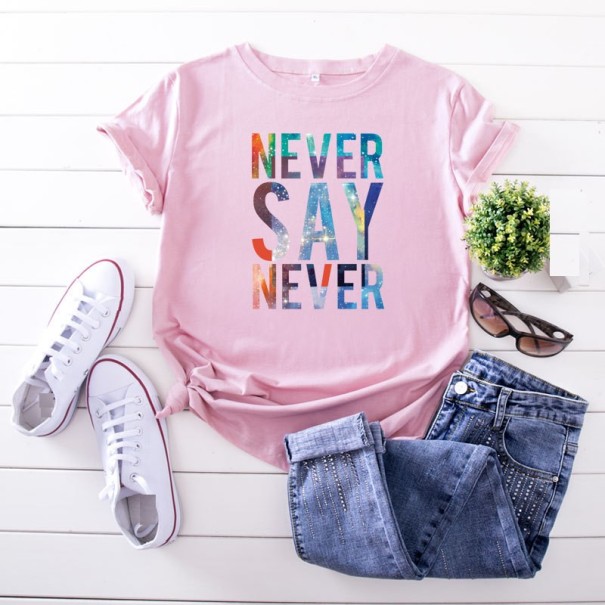 Dame T-shirt med farverigt print B190 rosa 3XL