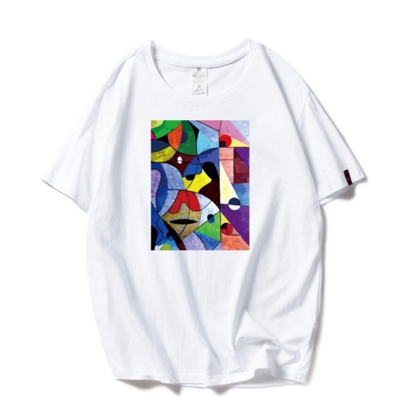 Dame T-shirt med farverigt print B262 hvid XL