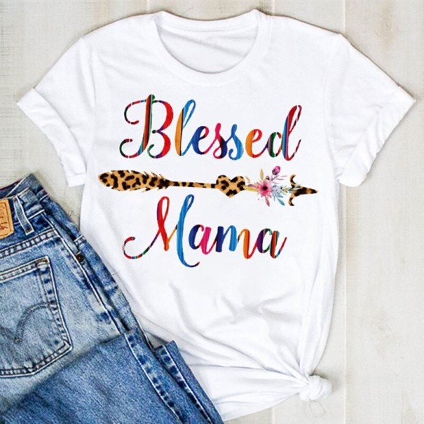 Dame T-shirt med farverigt print B294 XS 1