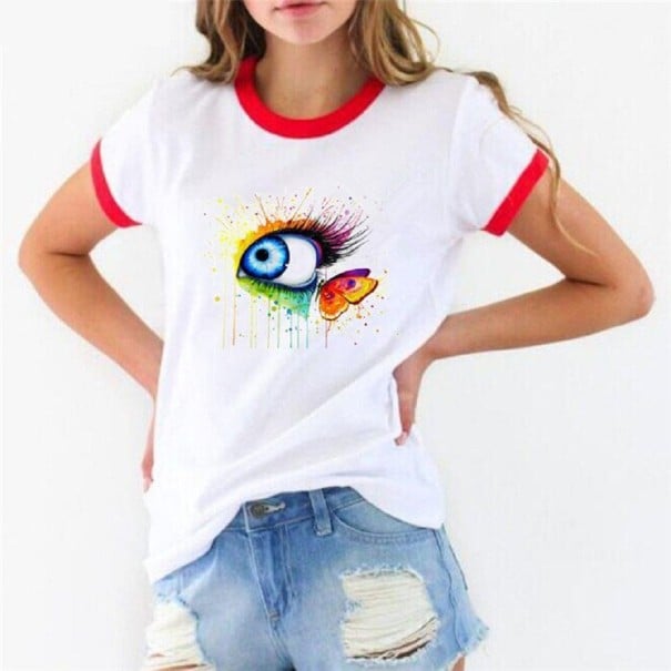 Dame T-shirt med farverigt print B391 S 1