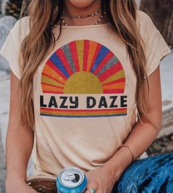 Dame T-shirt med farverigt print L