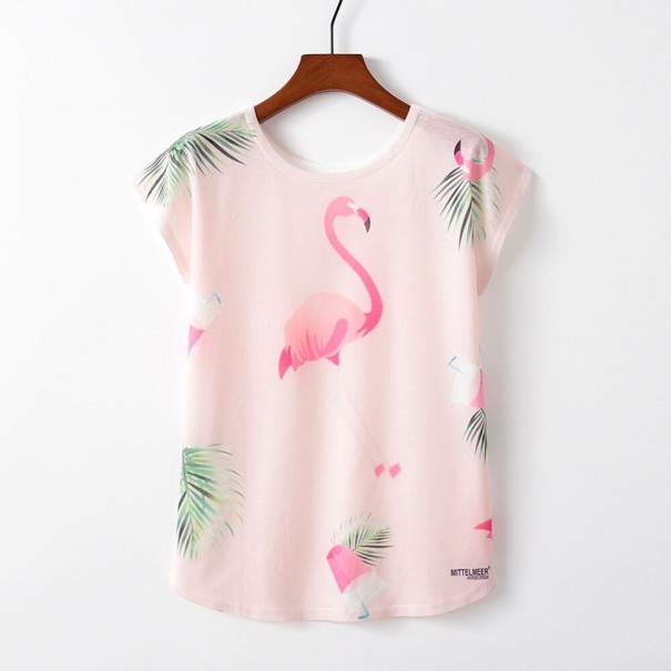 Dame T-shirt med flamingoprint M