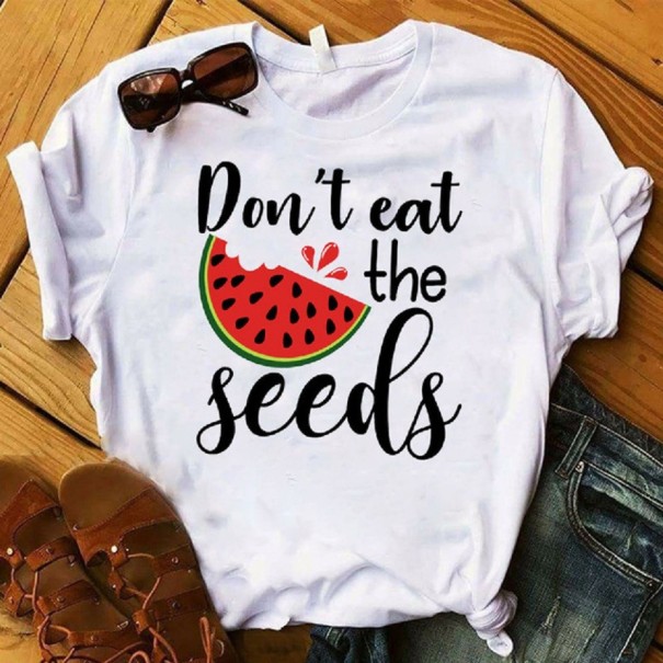 Dame T-shirt med frugtprint XS 7