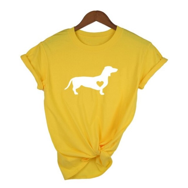 Dame-T-shirt med gravhund-print gul M