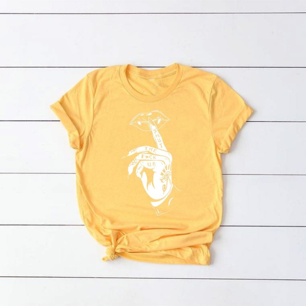 Dame T-shirt med håndmotiv gul S