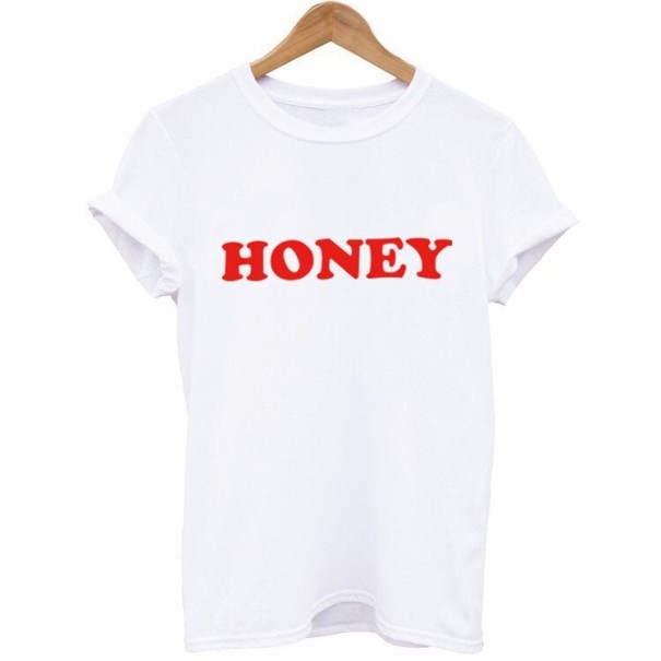 Dame T-shirt med HONEY-indskrift hvid XS