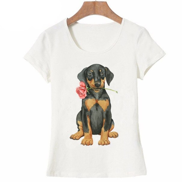 Dame T-shirt med hundeprint A1312 XS 6