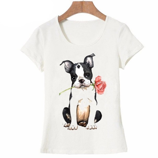 Dame T-shirt med hundeprint A1312 XS 1