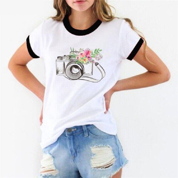 Dame-T-shirt med kameraprint M 4