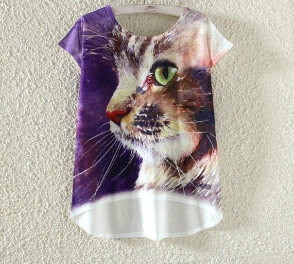 Dame T-shirt med kat L