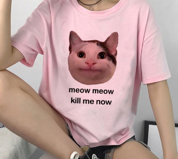 Dame T-shirt med katteprint B360 XS 11