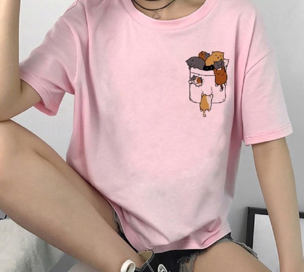 Dame T-shirt med katteprint B360 XS 18