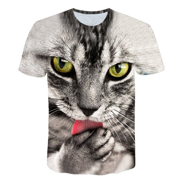 Dame T-shirt med katteprint M 17