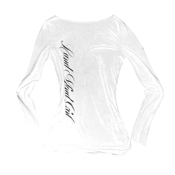 Dame T-shirt med lange ærmer, tætsiddende pasform, blødt elastisk materiale, elegant print på ryggen, behagelig top til arbejde og fritid. hvid L