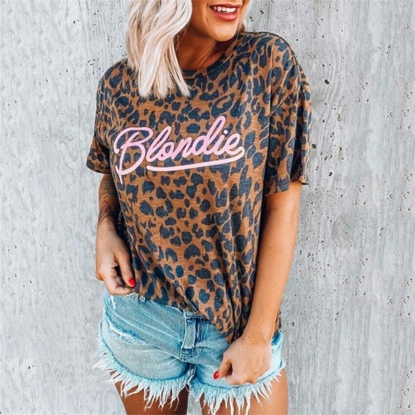 Dame T-shirt med leopardprint XL 1