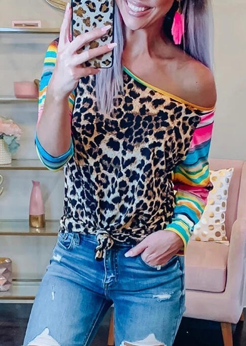Dame T-shirt med leopardprint B127 XS
