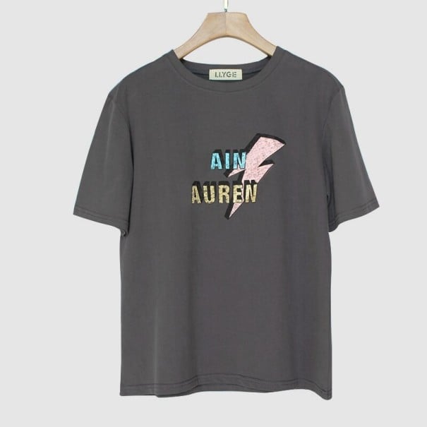 Dame T-shirt med lyn grå