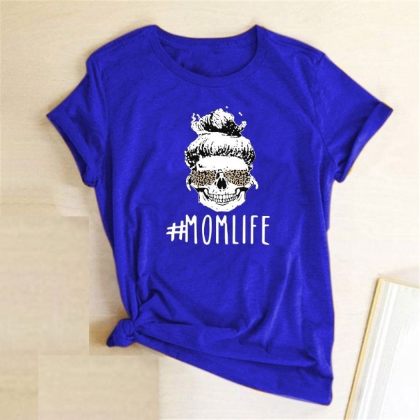 Dame T-shirt med mom life-print B335 blå M
