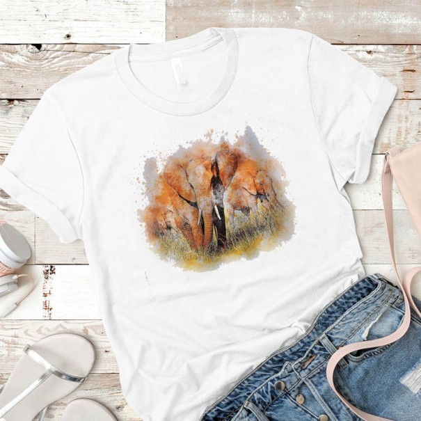 Dame T-shirt med naturprint L 5