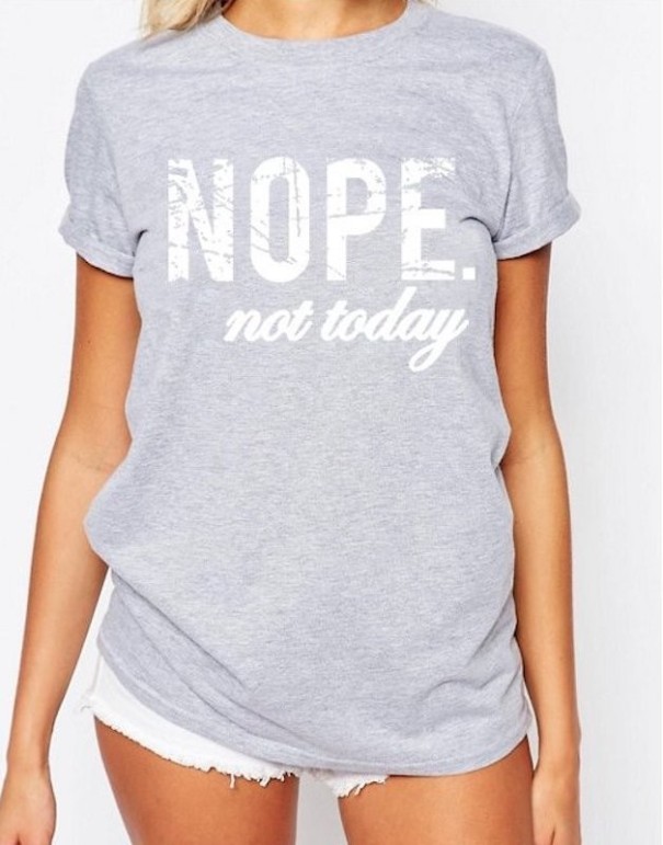 Dame T-shirt med print Nej, ikke i dag grå L