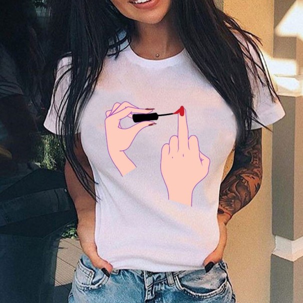 Dame T-shirt med sjovt håndtryk S 9