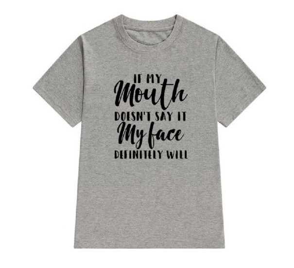 Dame T-shirt med sjovt print B101 grå S