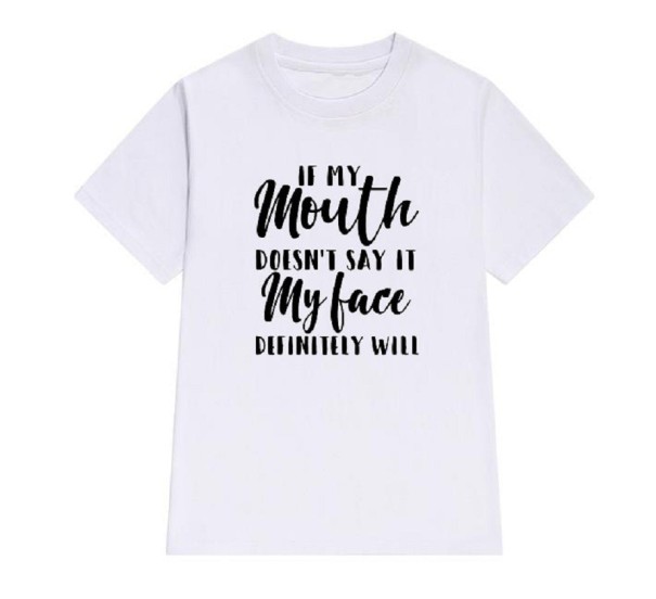 Dame T-shirt med sjovt print B101 hvid S